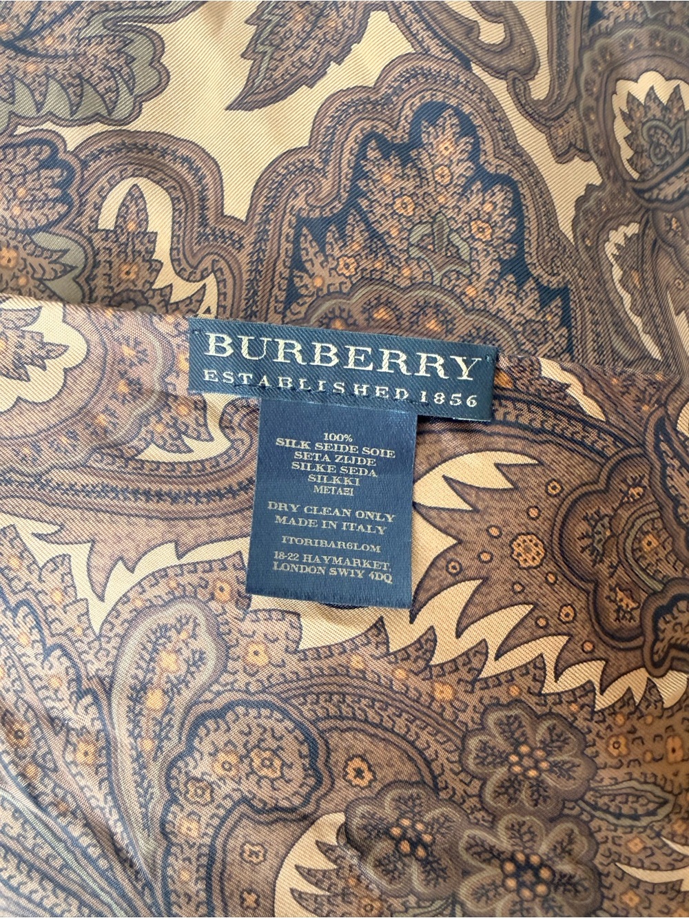 Burberry Silk Paisley Scarf in Brown and Cream - Picture 3 of 3